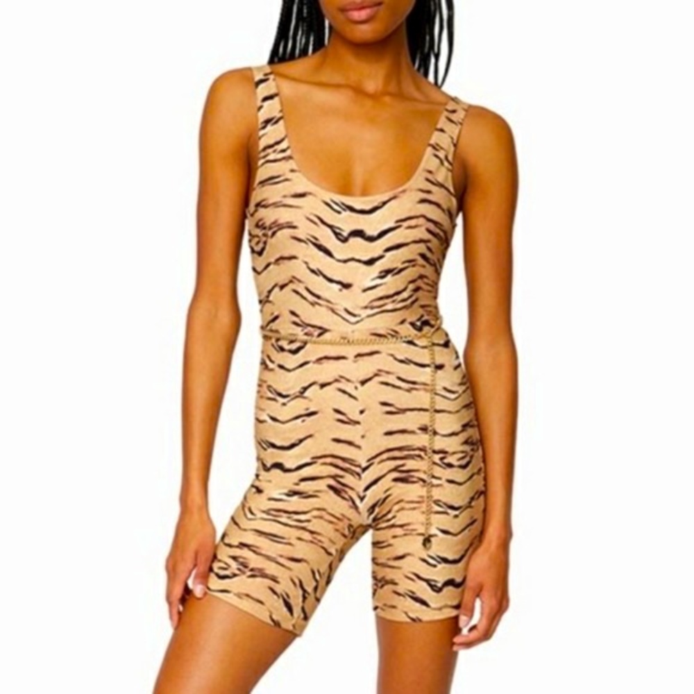 WeWoreWhat Tiger Romper/Jumpsuit with Chain Belt